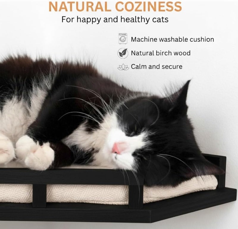 INICIO Cat Wall Shelves - Modern and Durable 3 Step Cat Furniture for Wall - Stylish Birch Floating Shelf for Cats up to 15lbs - Wooden Corner Shelves with Cushioned Perch - Black - Image 4
